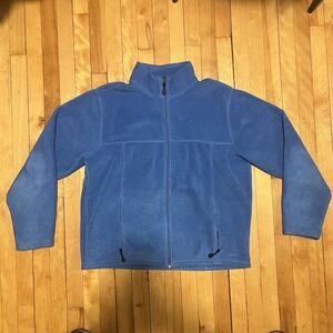 LL Bean Full Zip Fleece Sweater Zip Pockets Green Tag Soft Blue Mens Size Large